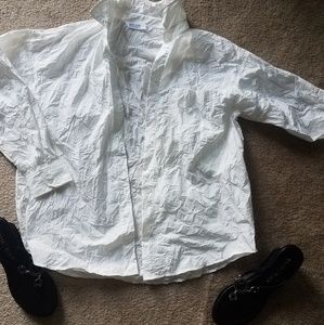 ZARA denim white crinkle button down